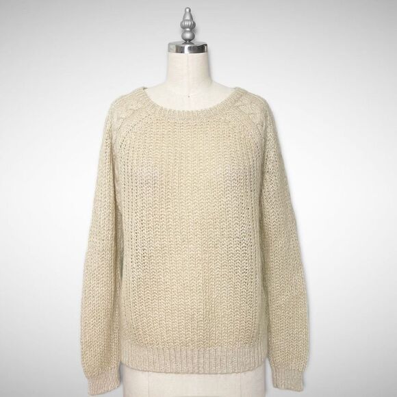 Urban Outfitters BDG Tan Mohair Cable Knit Crewneck Sweater Medium - Picture 14 of 14